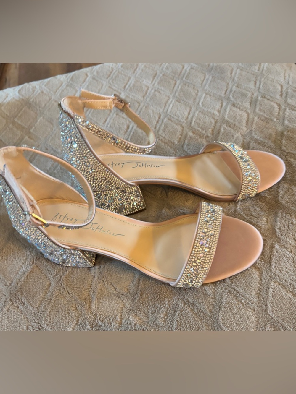 Betsey Johnson Sequined Sandals,like new, worn to dress tryon/fitting. Size-6.5W